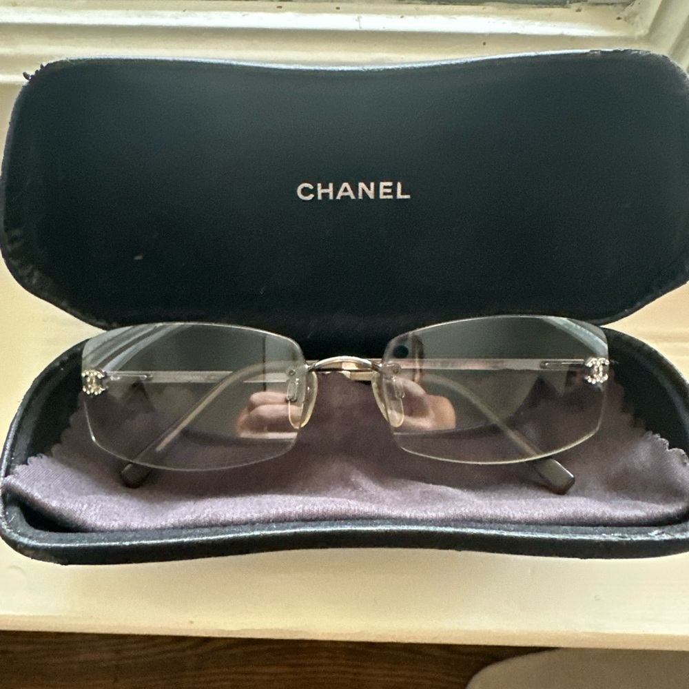 CHANEL Silver Rimless Glasses with Case
